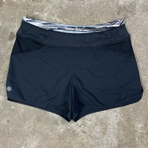 Athleta Running Shorts Size Small Black Draw String Back Zip Pocket Athletic